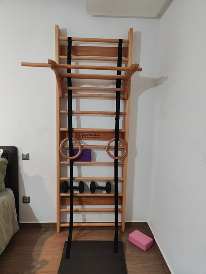Échelle Murale Fitness avec Barre Amovible — Bois Hêtre