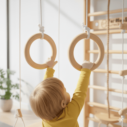 Anneaux de gymnastique professionnels bois hêtre - vrais anneaux qualité supérieure échelle suédoise
