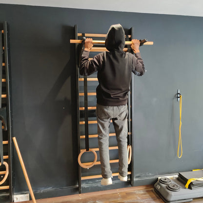 Échelle Murale Fitness avec Barre Amovible — Bois Hêtre